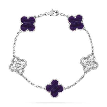 [✨ROSE💎]CLOVER 5 MOTIF PURPLE STRIPES BRACELET COLLECTION