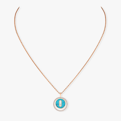 [✨ROSE💎]LUCKY MOVE 1 DIAMOND TURQUOISE PINK GOLD DIAMOND NECKLACE