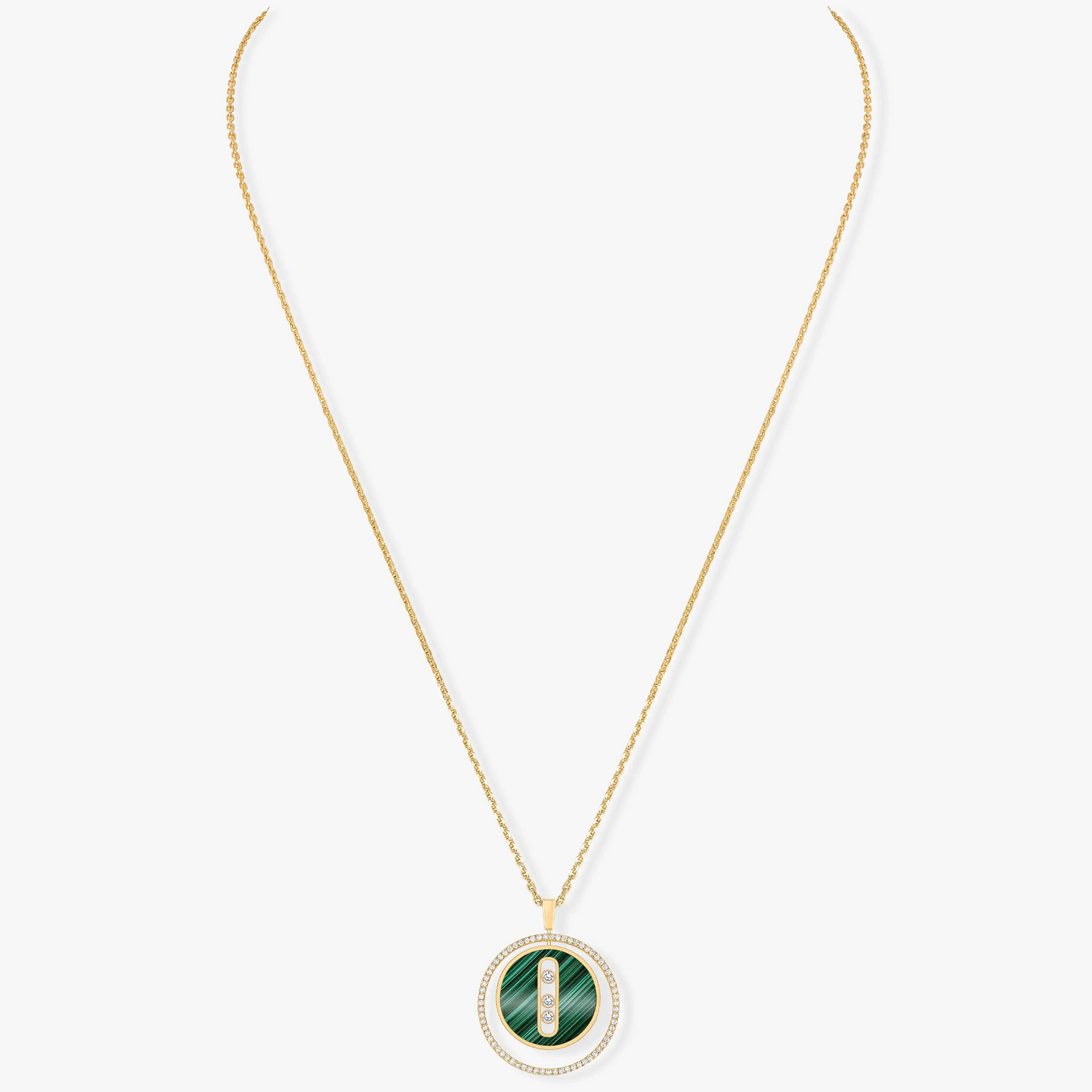 [✨ROSE💎]LUCKY MOVE 3 DIAMOND MALACHITE GOLD DIAMOND NECKLACE