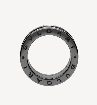 [✨ROSE💎]ZERO 1 ROCK FOUR-BAND BLACK CERAMIC WITH STUDDED SPIRAL AND PAVED DIAMONDS RING
