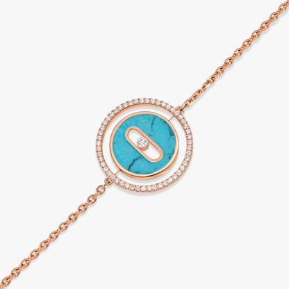 [✨ROSE💎]LUCKY MOVE TURQUOISE PINK GOLD DIAMOND BRACELET