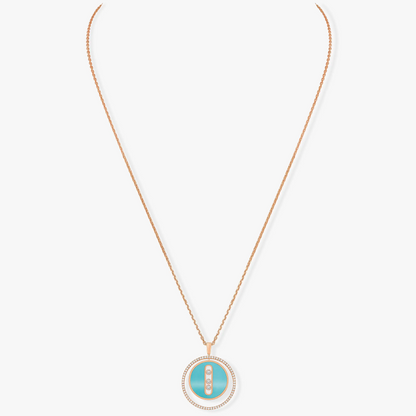 [✨ROSE💎]LUCKY MOVE 3 DIAMONDS TURQUOISE PINK GOLD DIAMOND NECKLACE