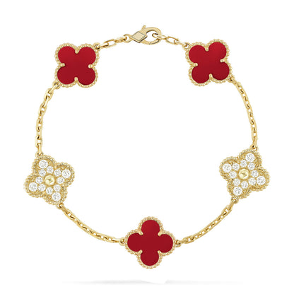 [✨ROSE💎] CLOVER 5 MOTIF RED CORNELIAN BRACELET COLLECTION