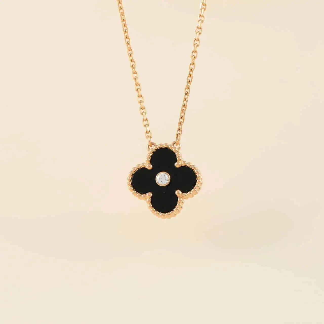 [✨ROSE💎]CLOVER 15MM DIAMOND ONYX NECKLACE