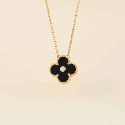 [✨ROSE💎]CLOVER 15MM DIAMOND ONYX NECKLACE