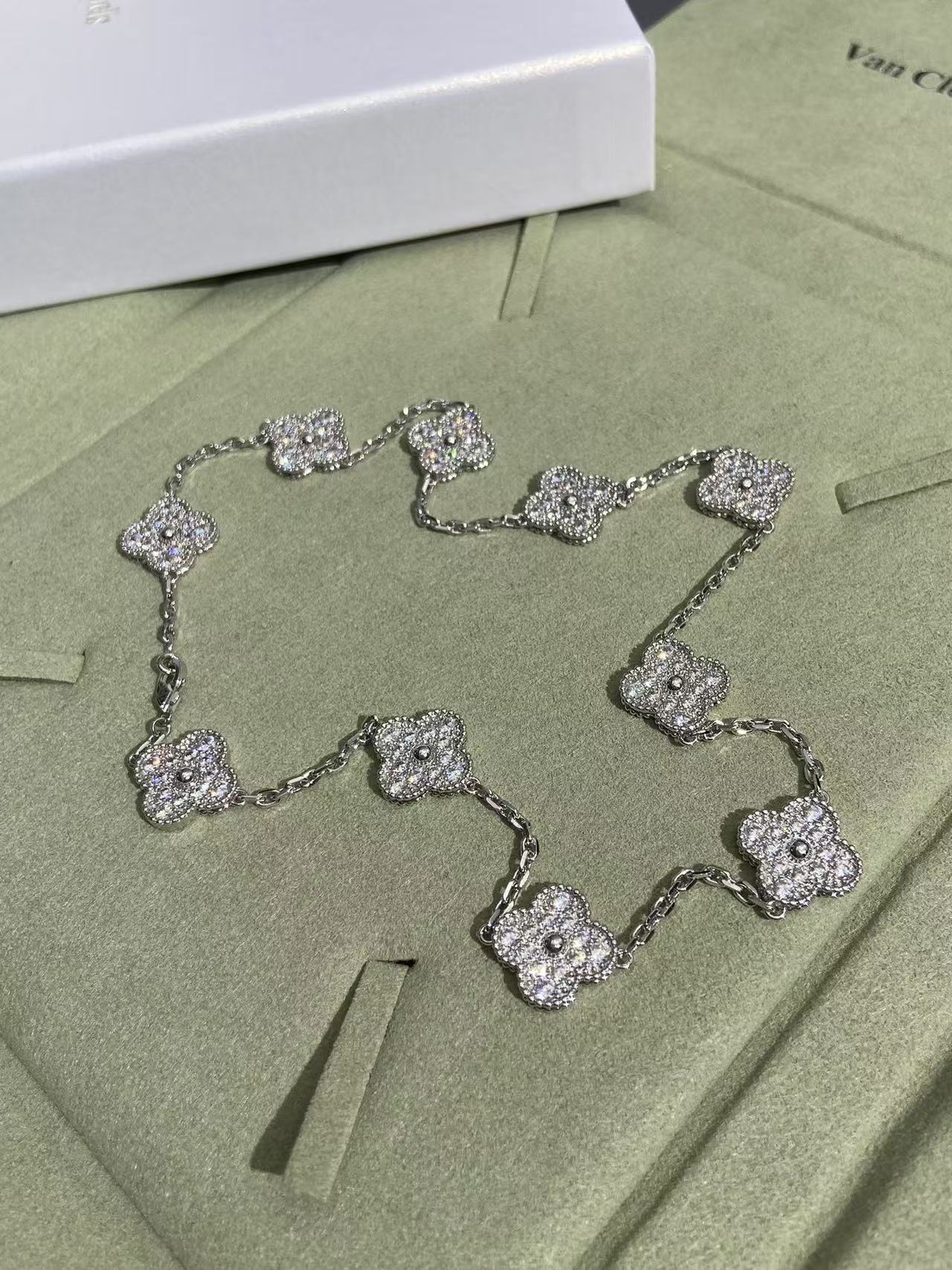 [✨ROSE💎]CLOVER 10 MOTIFS  FULL DIAMOND NECKLACE