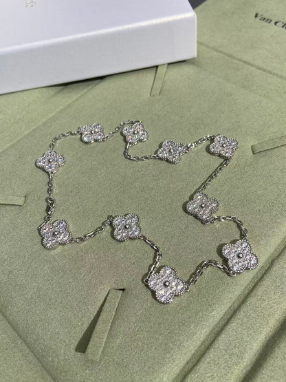 [✨ROSE💎]CLOVER 10 MOTIFS  FULL DIAMOND NECKLACE