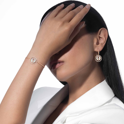 [✨ROSE💎]LUCKY MOVE WHITE MOTHER OF PEARL PINK GOLD DIAMOND BRACELET