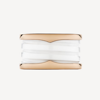 [✨ROSE💎]ZERO 1 FOUR-BAND LOOPS AND WHITE CERAMIC SPIRAL PINK GOLD RING