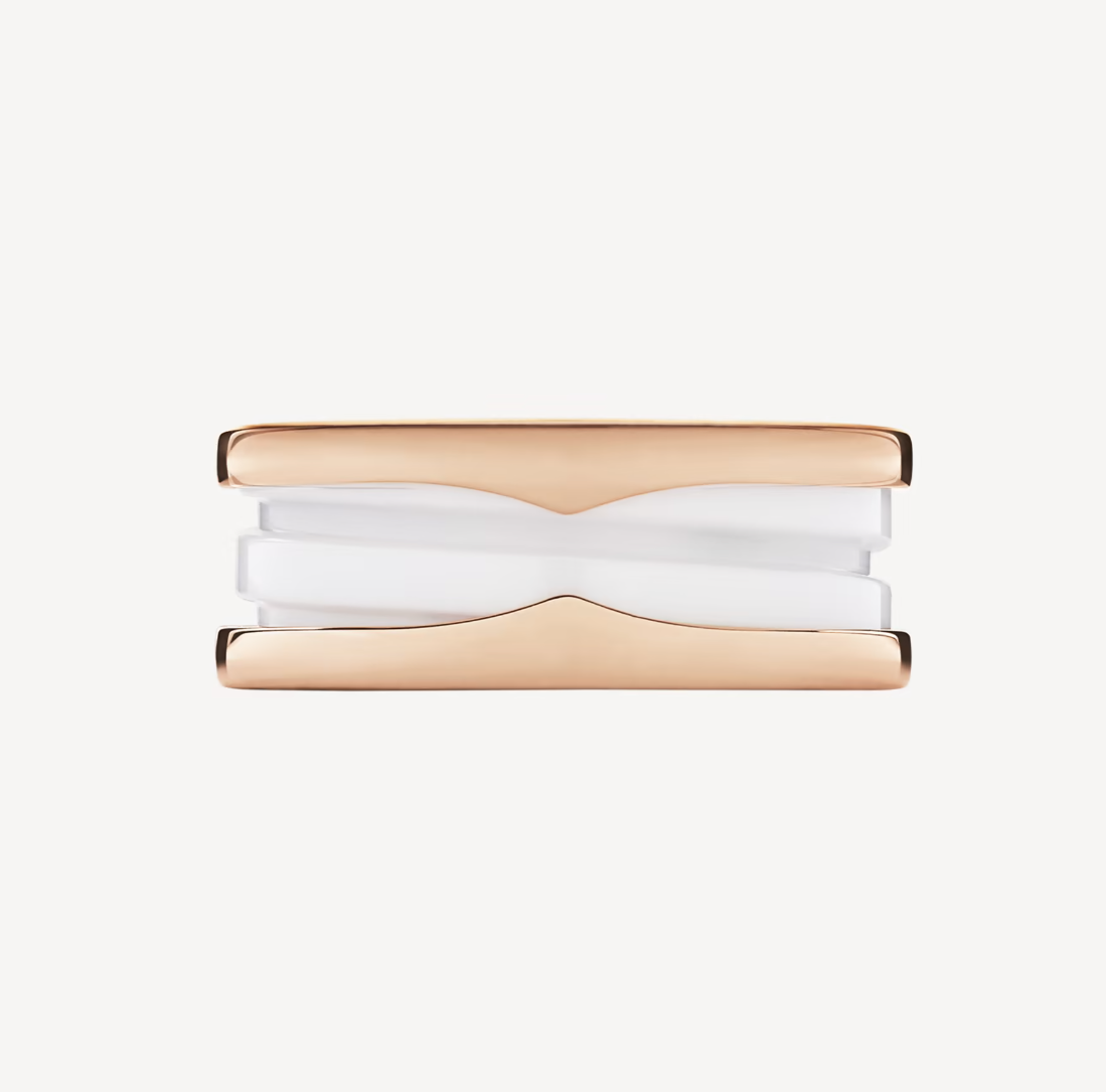 [✨ROSE💎]ZERO 1 TWO-BAND LOOPS AND WHITE CERAMIC SPIRAL PINK GOLD RING