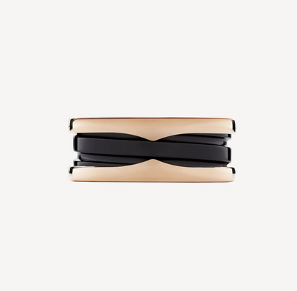[✨ROSE💎]ZERO 1 TWO-BAND LOOPS AND BLACK CERAMIC PINK GOLD RING