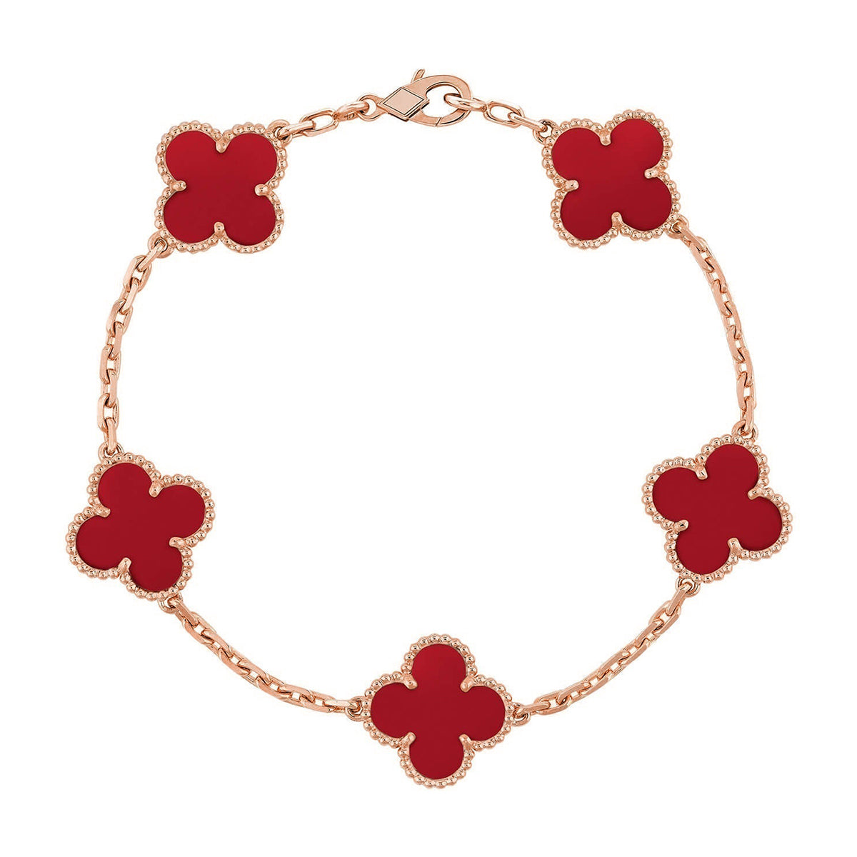 [✨ROSE💎] CLOVER 5 MOTIF RED CORNELIAN BRACELET COLLECTION