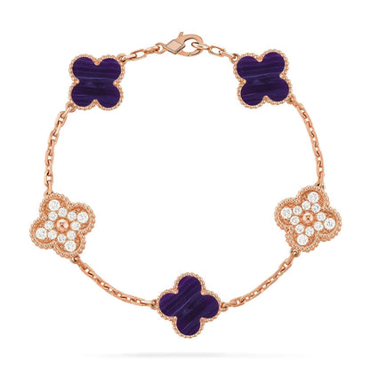 [✨ROSE💎]CLOVER 5 MOTIF PURPLE STRIPES BRACELET COLLECTION