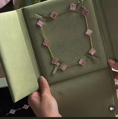 [✨ROSE💎 Jewellery] Pink Necklace with Ten Clover Designs