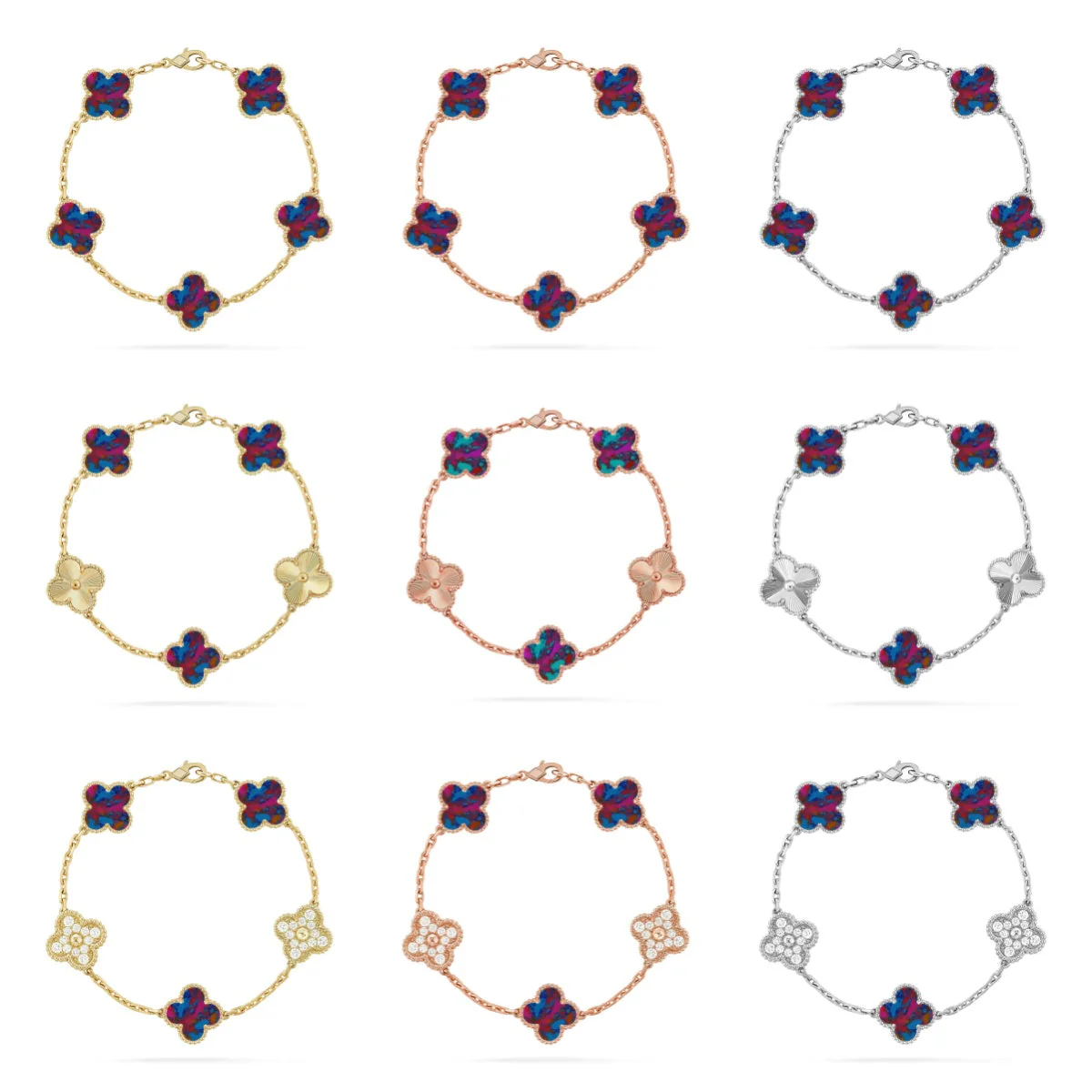 [✨ROSE💎]CLOVER 5 MOTIF COLOR GEMSTONES BRACELET COLLECTION