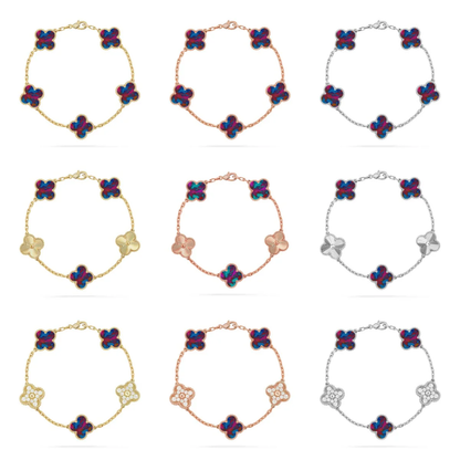 [✨ROSE💎]CLOVER 5 MOTIF COLOR GEMSTONES BRACELET COLLECTION
