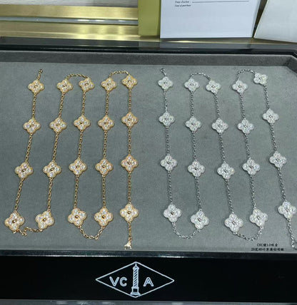 [✨ROSE💎]CLOVER 20 MOTIFS FULL-DIAMOND NECKLACE