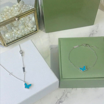 [✨ROSE💎]BUTTERFLY TURQUOISE BUTTERFLY BRACELET SILVER