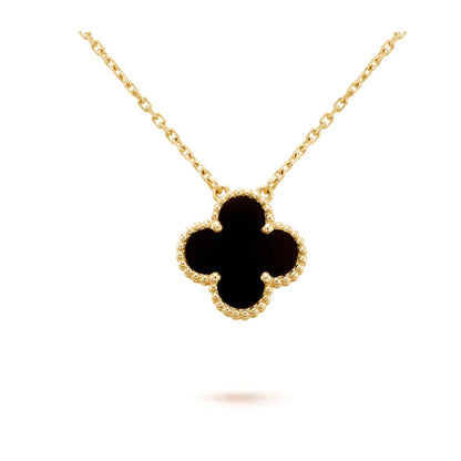 [✨ROSE💎]CLOVER 15MM BLACK ONYX SINGLE FLOWER NECKLACE
