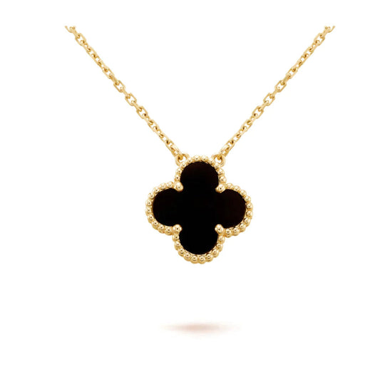 [✨ROSE💎]CLOVER 15MM BLACK ONYX SINGLE FLOWER NECKLACE