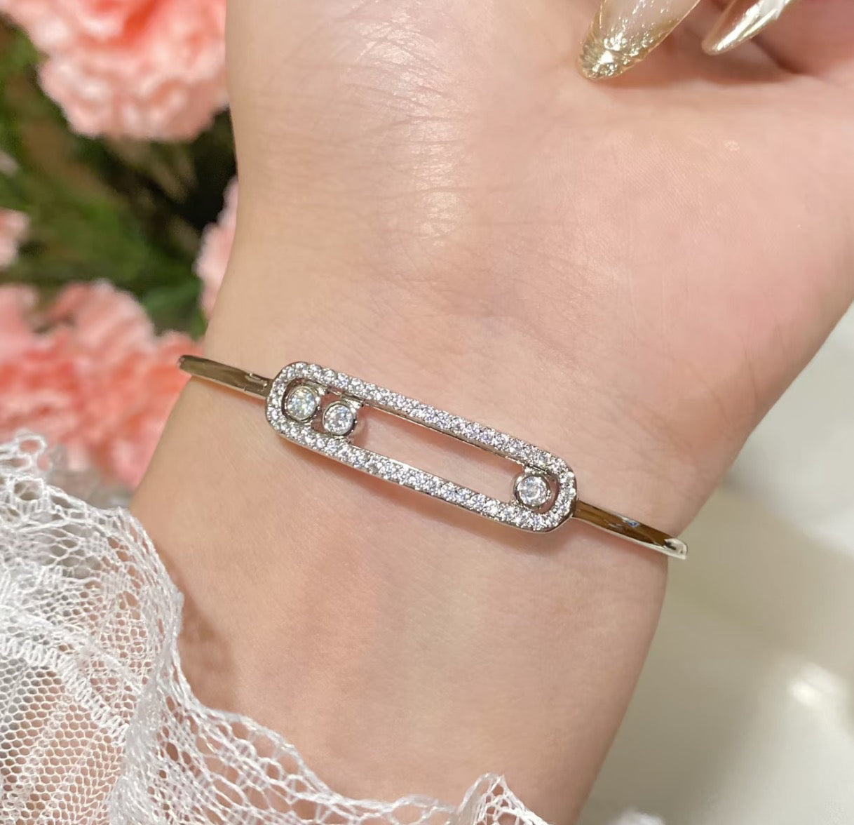 [✨ROSE💎]Move Pavé Diamond Bangle Bracelet M