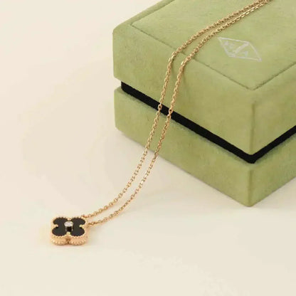 [✨ROSE💎]CLOVER 15MM DIAMOND ONYX NECKLACE