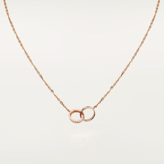[✨ROSE💎]LOVE DOUBLE RING HALF DIAMOND NECKLACE