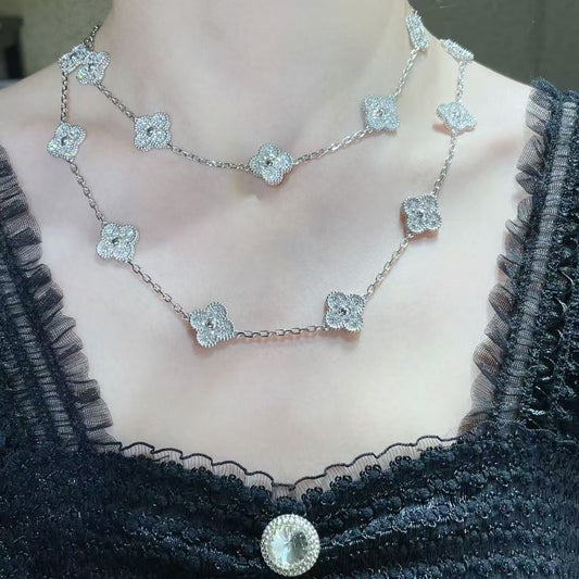 [✨ROSE💎]CLOVER 20 MOTIFS FULL-DIAMOND NECKLACE
