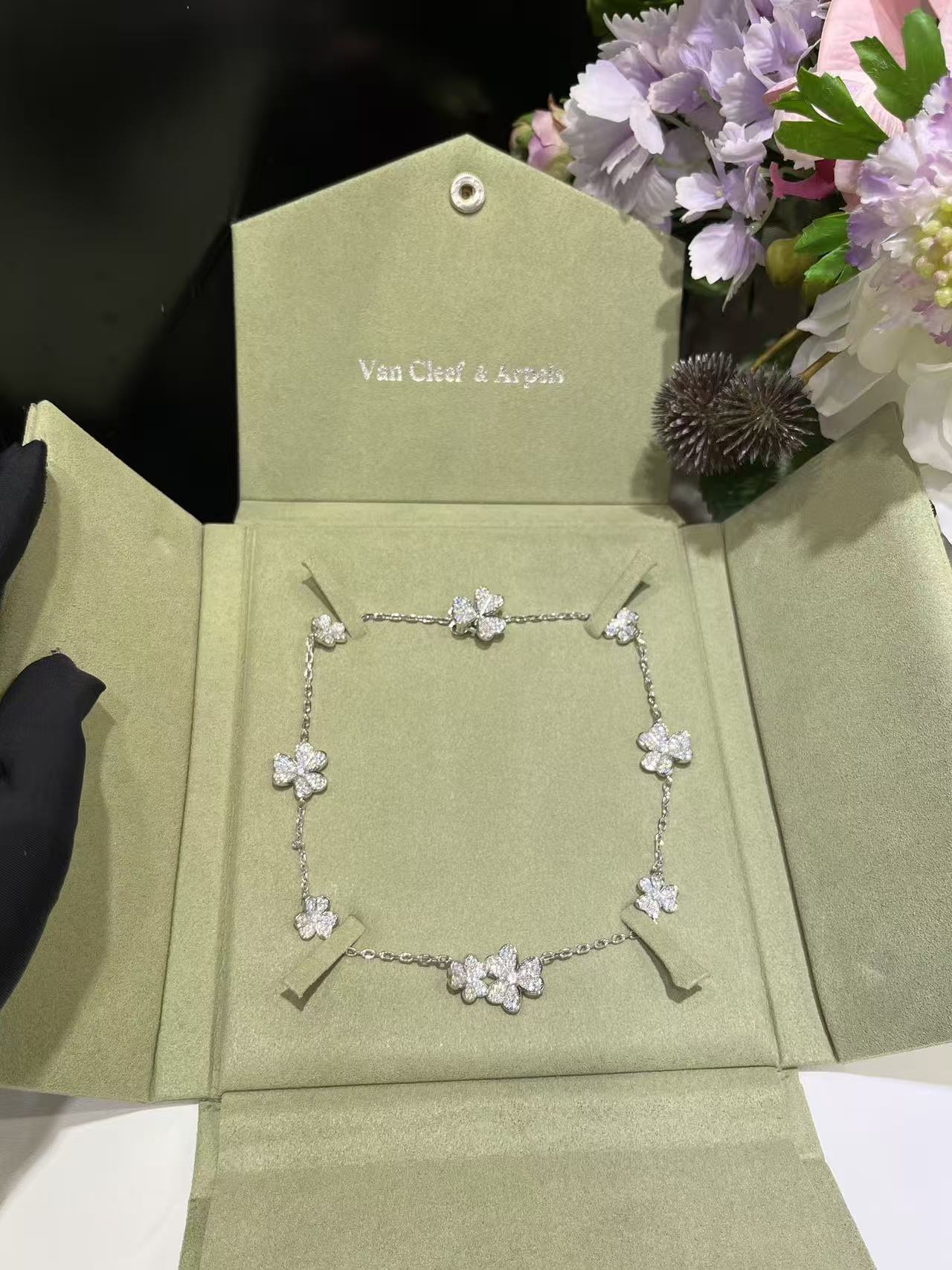 [✨ROSE💎]CLOVER 10 MOTIFS  FULL DIAMOND NECKLACE