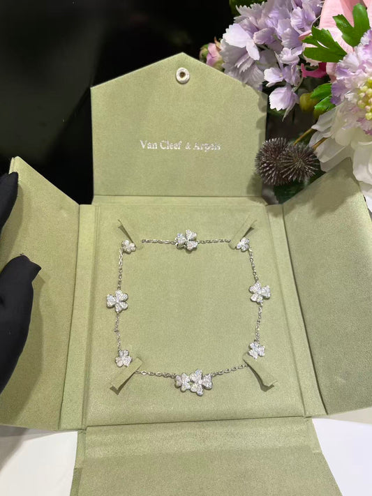 [✨ROSE💎]CLOVER 10 MOTIFS  FULL DIAMOND NECKLACE