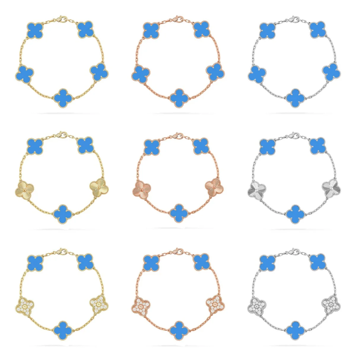 [✨ROSE💎] CLOVER 5 MOTIF BLUE AGATE BRACELET COLLECTION