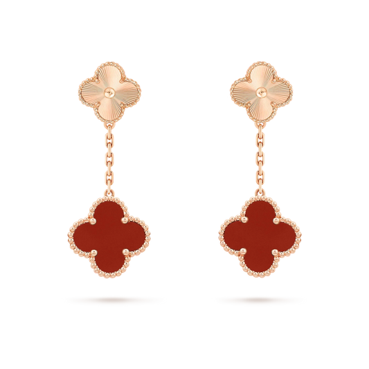 [✨ROSE💎]CLOVER 2 MOTIF  LASER CARNELIAN EARRINGS