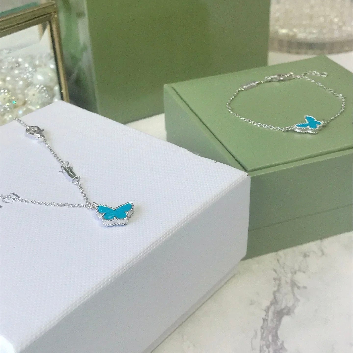 [✨ROSE💎]BUTTERFLY TURQUOISE BUTTERFLY BRACELET SILVER