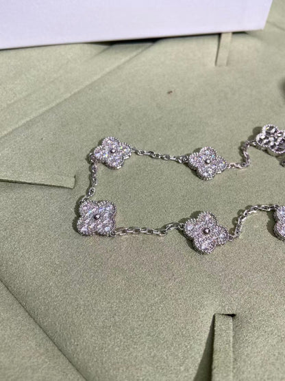 [✨ROSE💎]CLOVER 10 MOTIFS  FULL DIAMOND NECKLACE