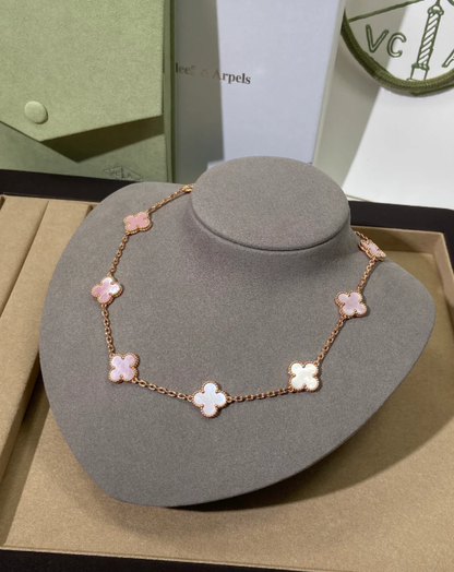 [✨ROSE💎 Jewellery] Pink Necklace with Ten Clover Designs