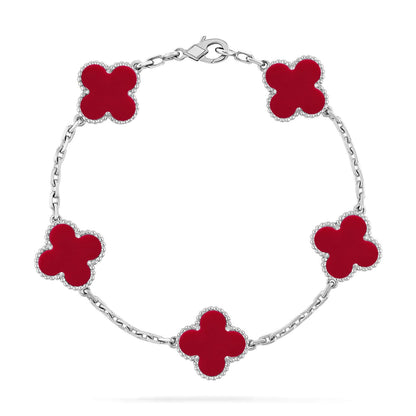 [✨ROSE💎] CLOVER 5 MOTIF RED CORNELIAN BRACELET COLLECTION
