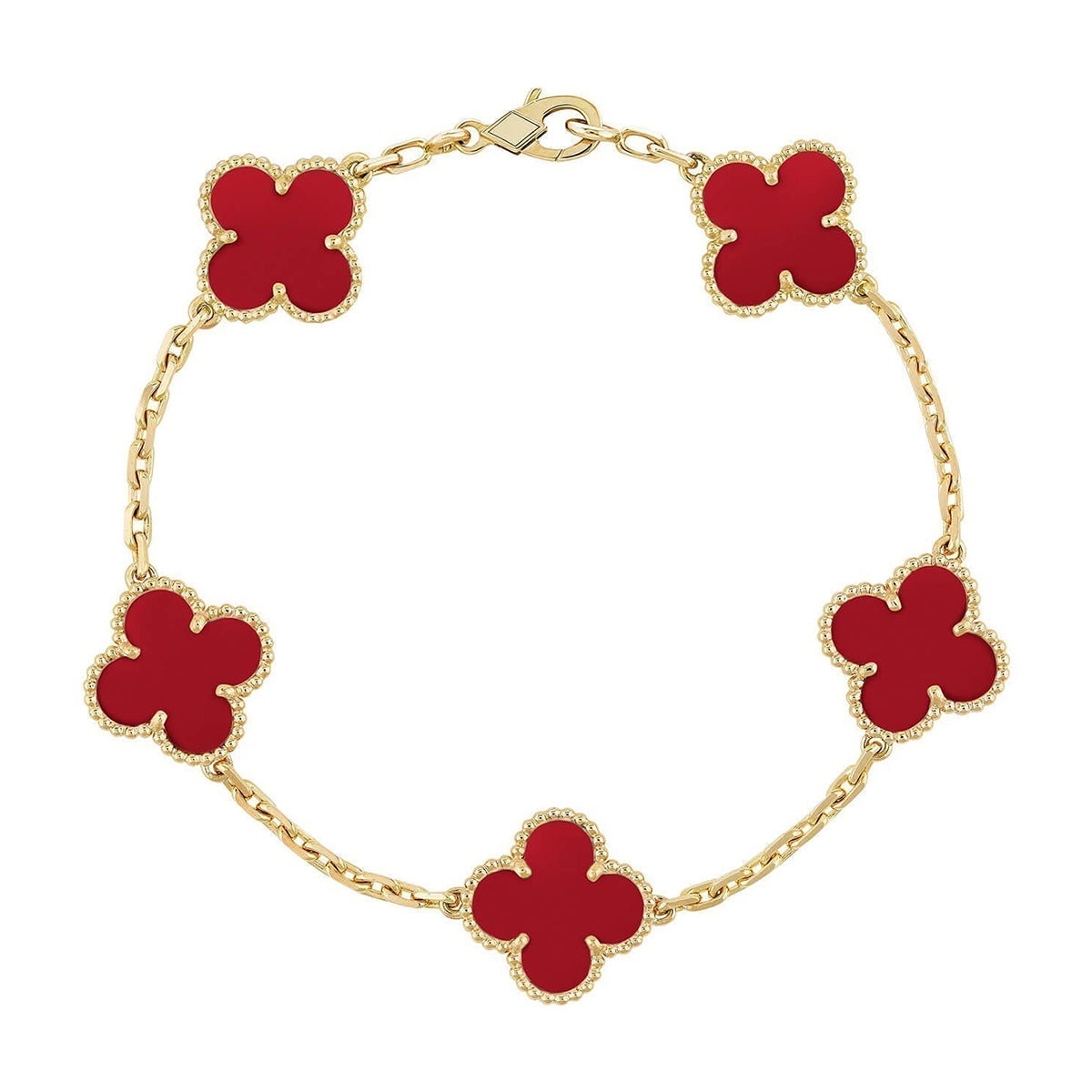 [✨ROSE💎] CLOVER 5 MOTIF RED CORNELIAN BRACELET COLLECTION