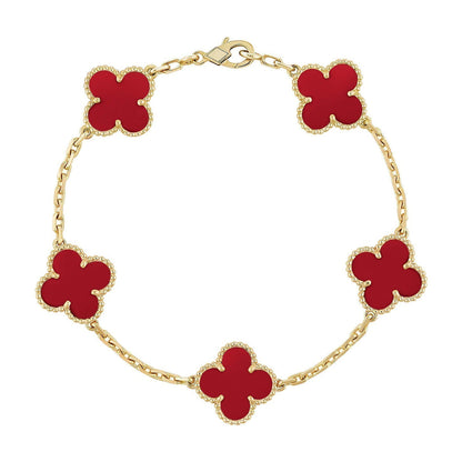 [✨ROSE💎] CLOVER 5 MOTIF RED CORNELIAN BRACELET COLLECTION
