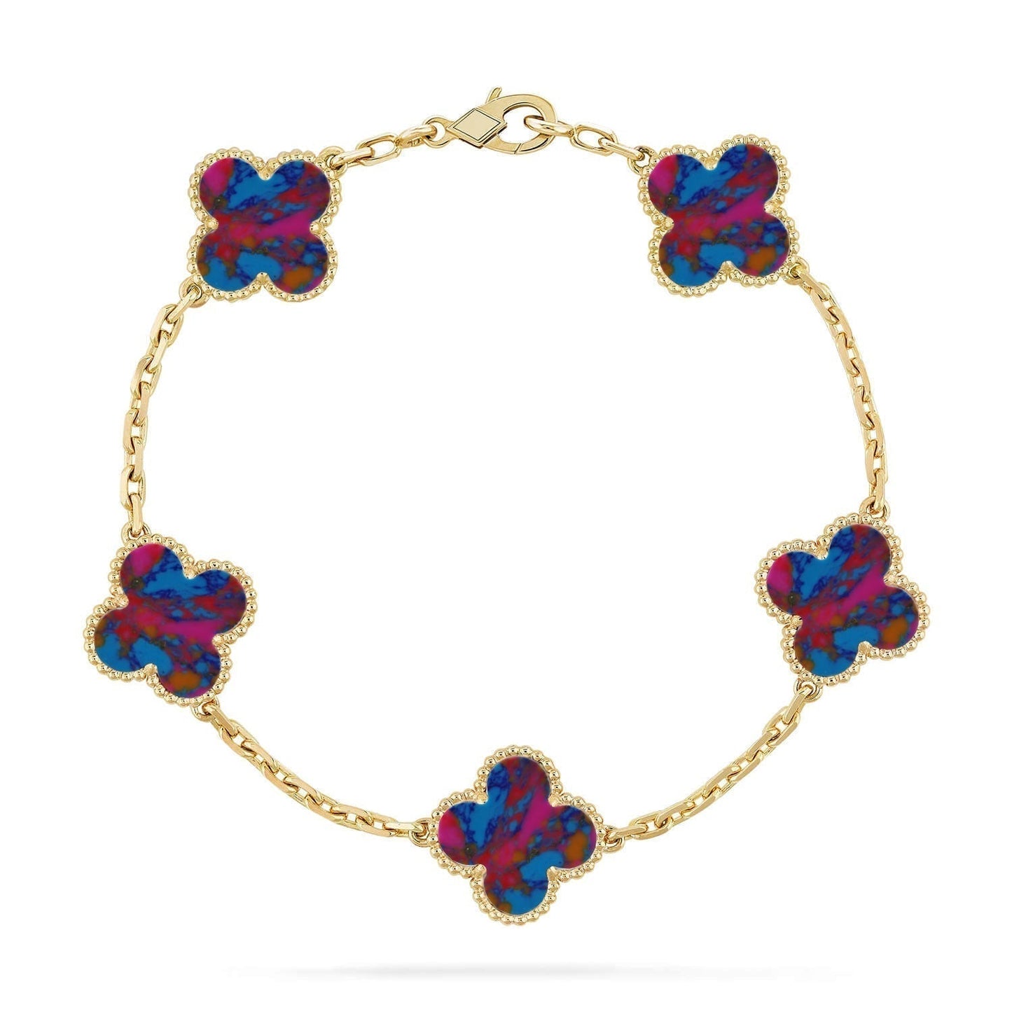[✨ROSE💎]CLOVER 5 MOTIF COLOR GEMSTONES BRACELET COLLECTION