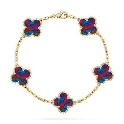 [✨ROSE💎]CLOVER 5 MOTIF COLOR GEMSTONES BRACELET COLLECTION