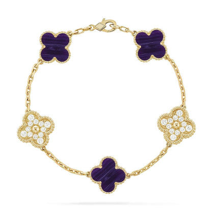 [✨ROSE💎]CLOVER 5 MOTIF PURPLE STRIPES BRACELET COLLECTION