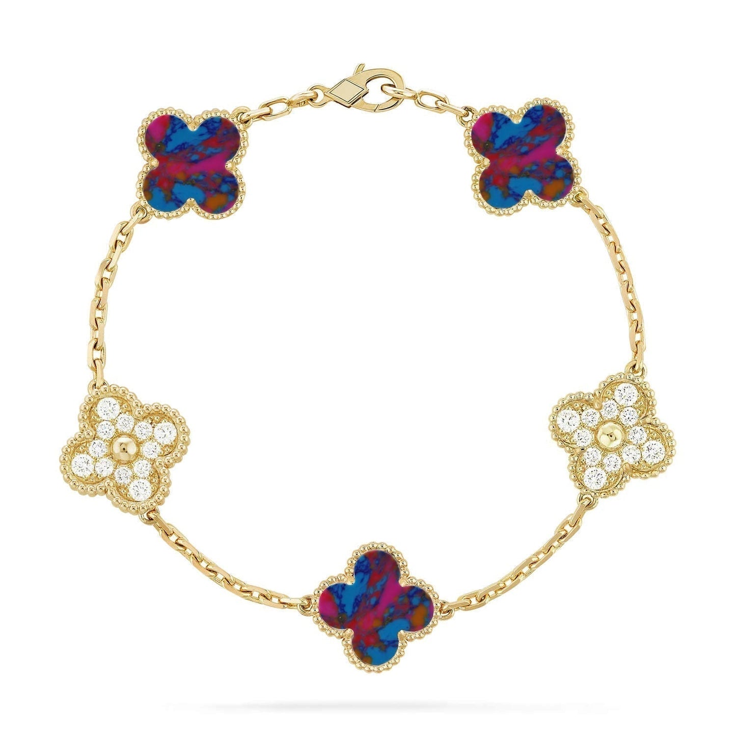 [✨ROSE💎]CLOVER 5 MOTIF COLOR GEMSTONES BRACELET COLLECTION