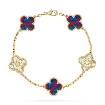 [✨ROSE💎]CLOVER 5 MOTIF COLOR GEMSTONES BRACELET COLLECTION