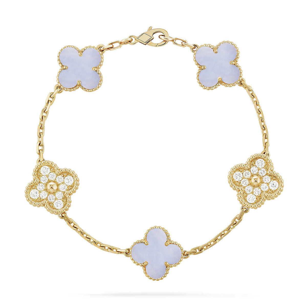 [✨ROSE💎] CLOVER 5 MOTIF PURPLE CHALCEDONY BRACELET COLLECTION