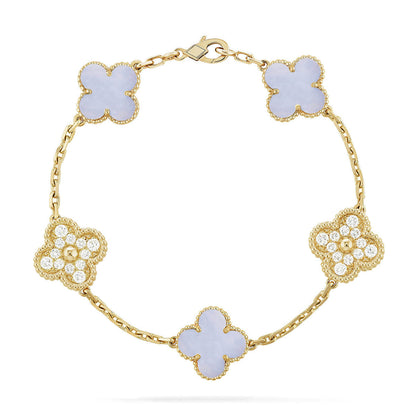 [✨ROSE💎] CLOVER 5 MOTIF PURPLE CHALCEDONY BRACELET COLLECTION