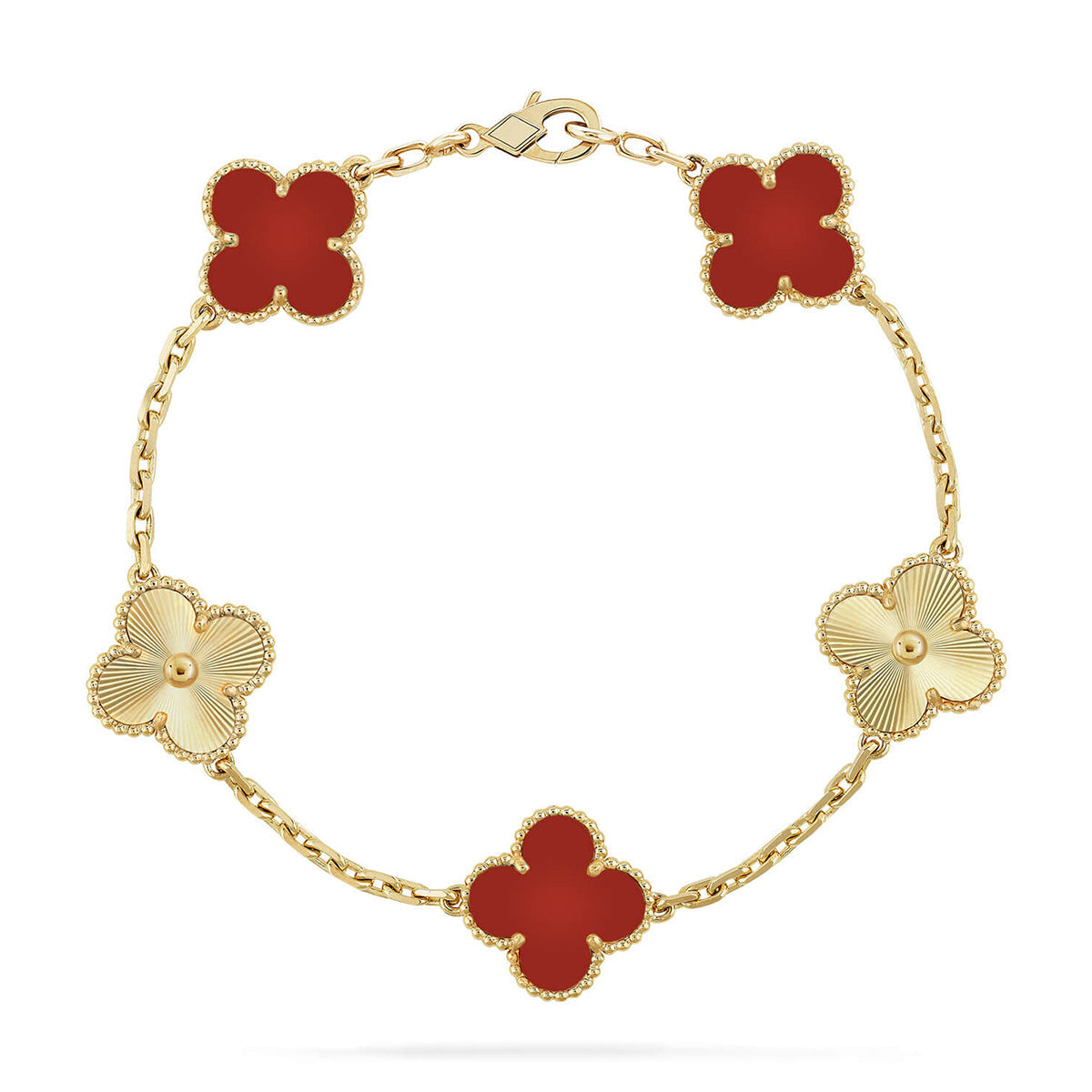 [✨ROSE💎] CLOVER 5 MOTIF RED CORNELIAN BRACELET COLLECTION