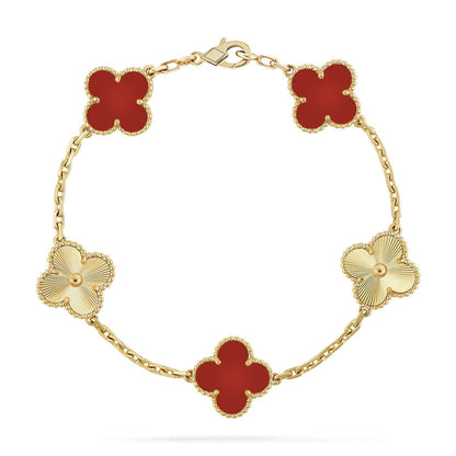 [✨ROSE💎] CLOVER 5 MOTIF RED CORNELIAN BRACELET COLLECTION