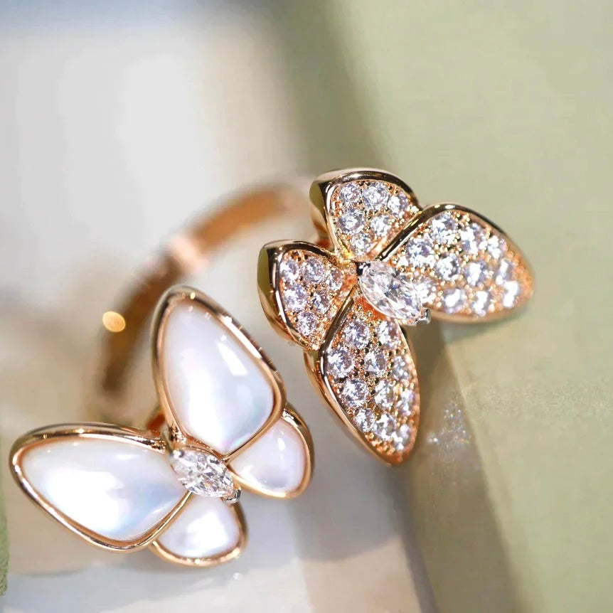 [✨ROSE💎]TWIN BUTTERFLY DIAMOND MOP RING