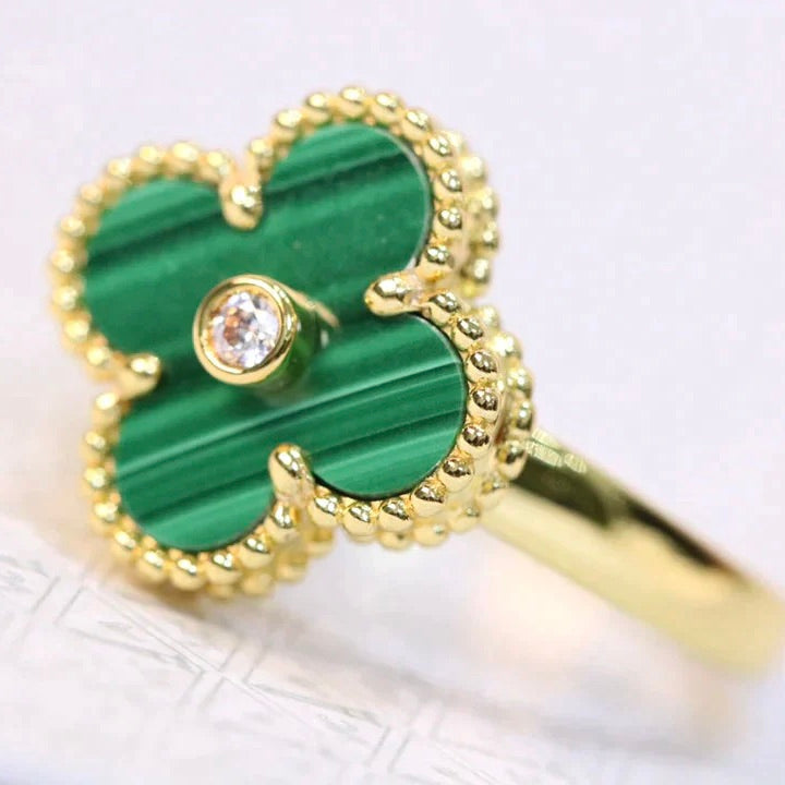 [✨ROSE💎]CLOVER MALACHITE RING GOLD DIAMOND