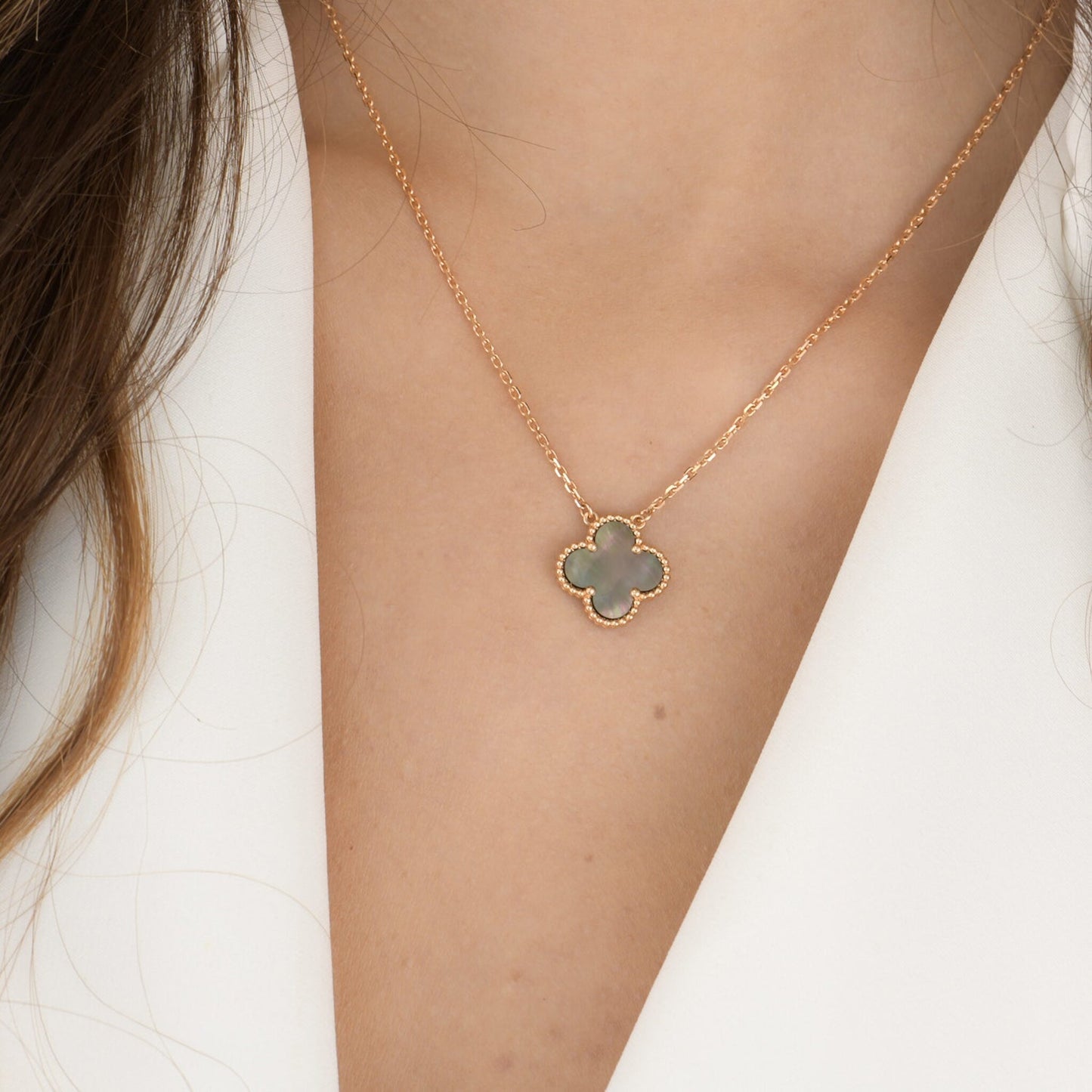 [✨ROSE💎]CLOVER 15MM  GRAY MOTHER OF PEARL NECKLACE